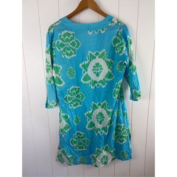 Echo Floral Tunic Dress Coverup in Caribbean Blue Size M - Picture 4 of 6